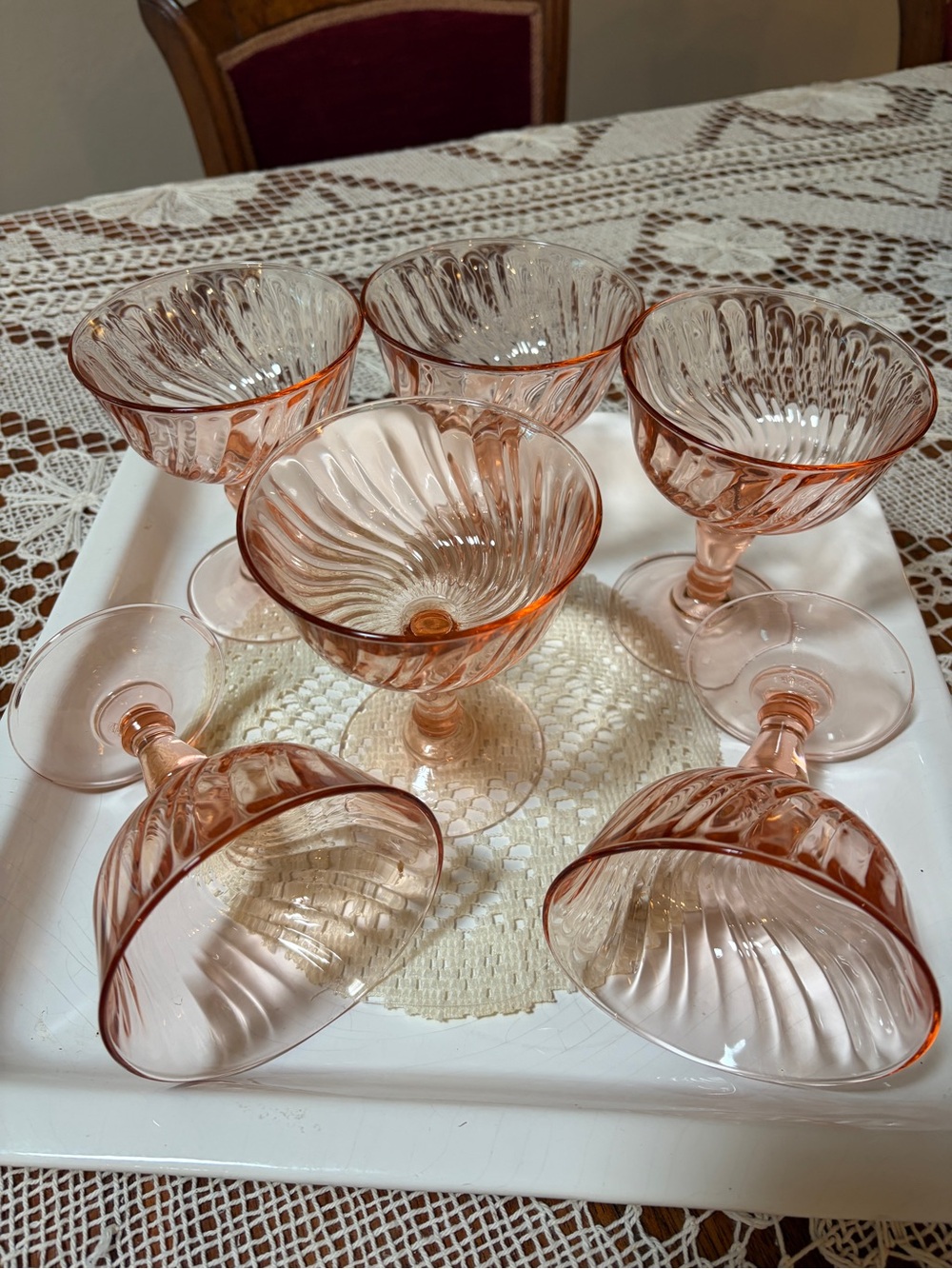 Vintage Pink Glass Stemmed Dessert Coupes - Set of 6